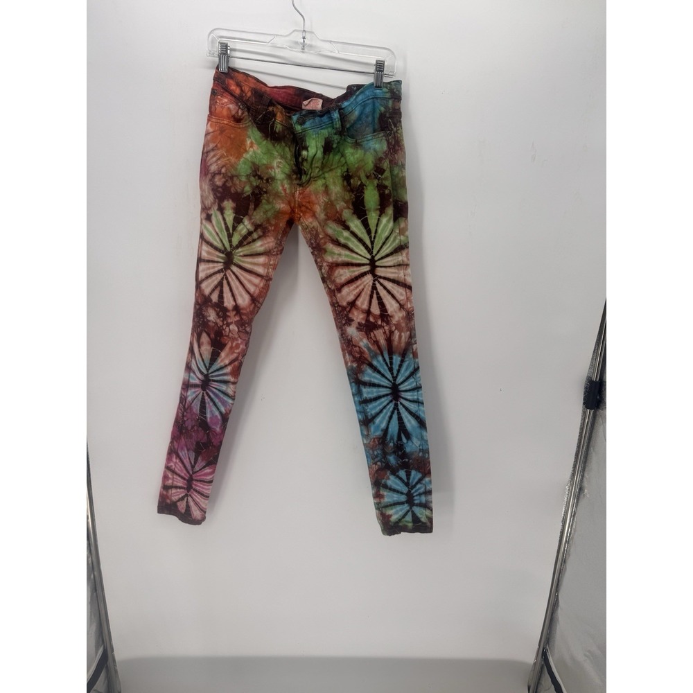 Gypsy Rose Hand Dyed Tie Dye Skinny Jeans Rainbow Mandala Print Festival Boho M